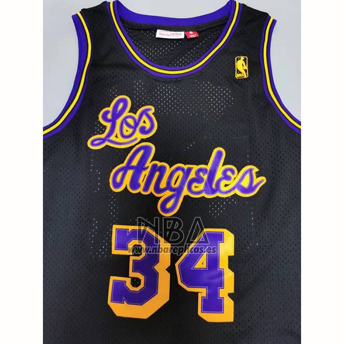Camiseta Los Angeles Lakers Shaquille O'neal NO 34 Mitchell & Ness 1996-97 Negro